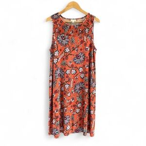 J Jill Sleeveless Floral Shift Dress Size M Rayon Jersey Knit Pockets